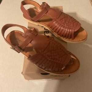 BearPaw Woven Huarache Sandals - Brown Leather